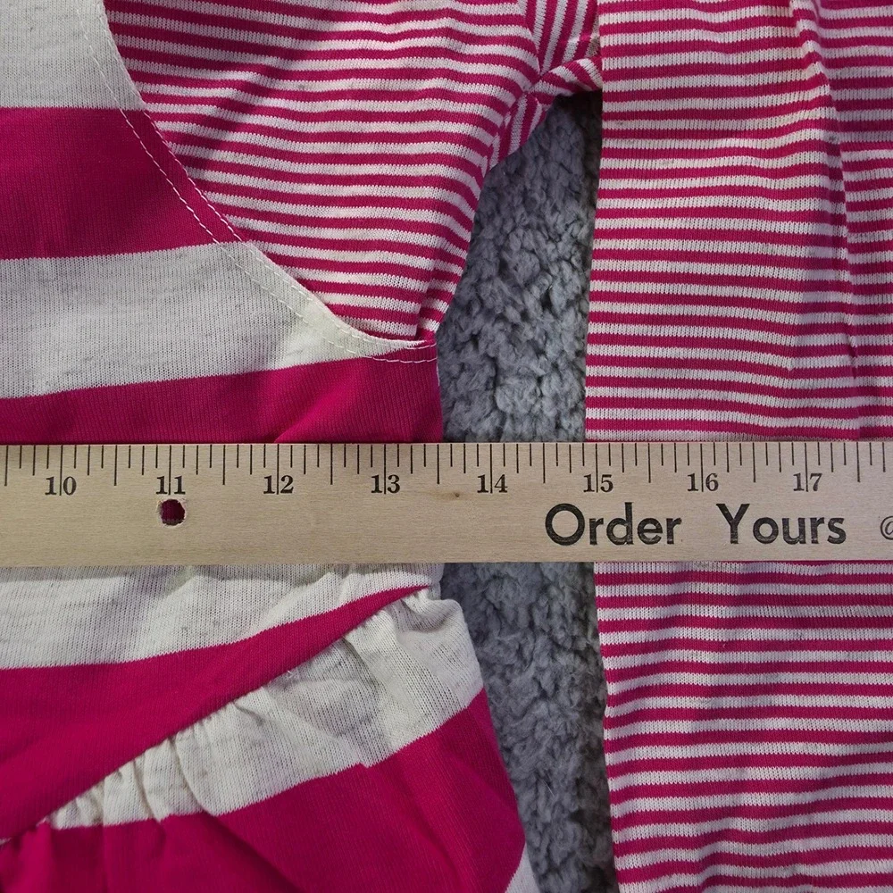 Top Stuff Vintage Girls Pink White Striped 2 Piece Romper Set Size 14 USA Made